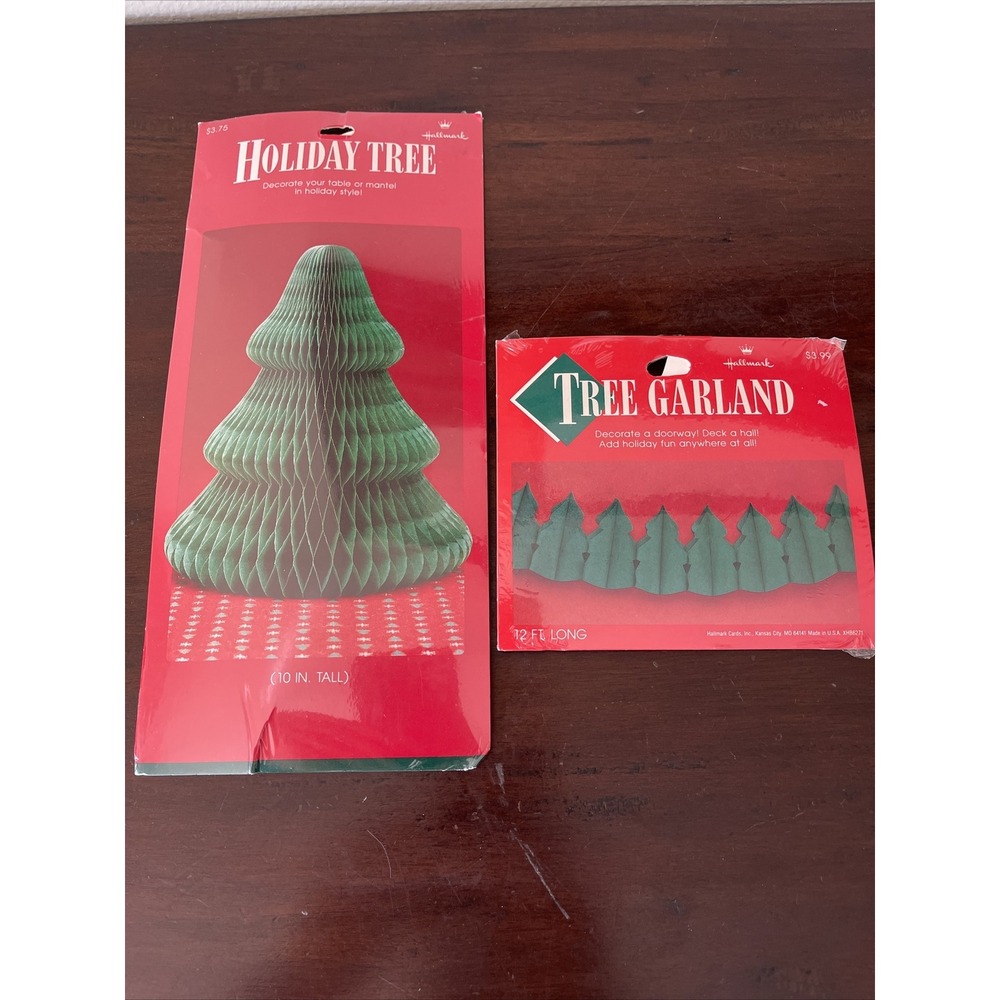 Vintage Hallmark Honeycomb Paper Christmas Tree Centerpiece Garland Decorations